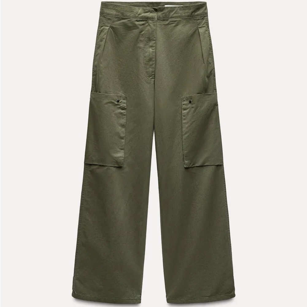 Zara Olive Green Wide-Leg Pants